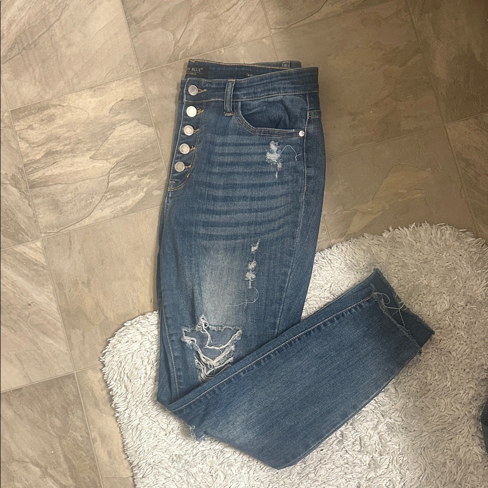 High-Waist Distressed Women’s Jeans - Blue